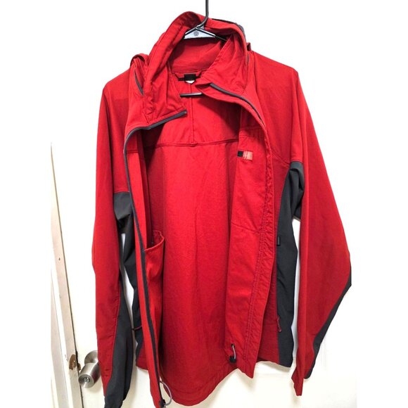 REI Men's Red & Gray Softshell Jacket With Hood Full-Zip Front Chest Pocket Size - Picture 5 of 10